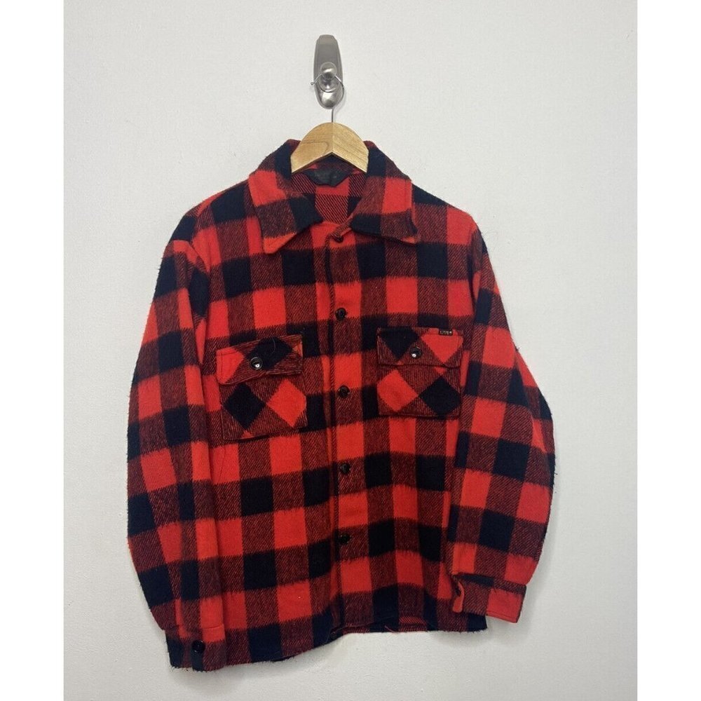 VTG 70's LWL Sport Chief Wool Thick Shirt Jacket Shacket Buffalo  Plaid Mens S‎